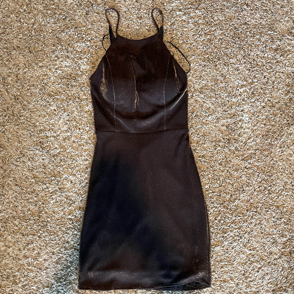 Dark gold tie back mini dress